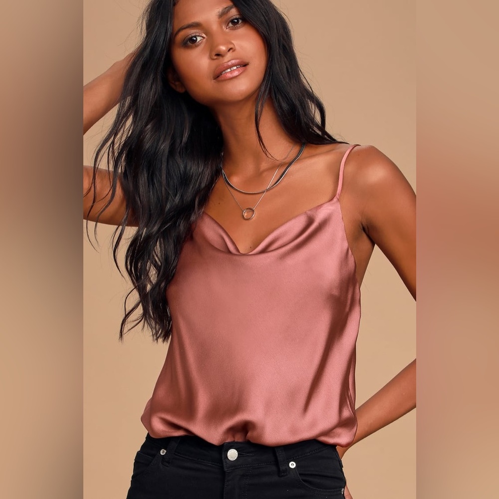 Lulu’s rose satin sleeveless cowl neck bodysuit EUC